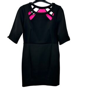 Gretchen Scott Black Pink Cutout Neckline Scuba Sheath Dress Size Small - CJ